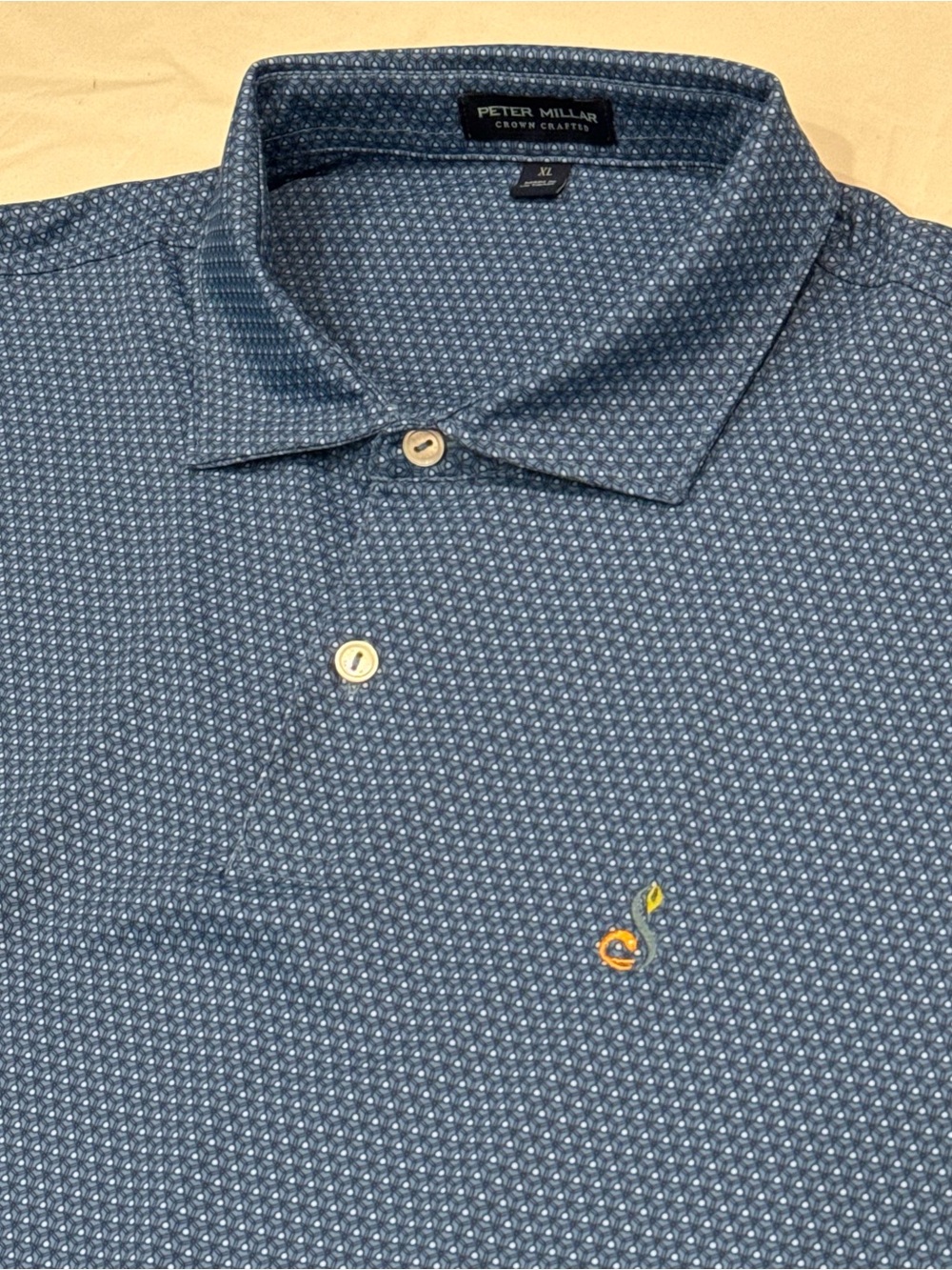 Peter Millar Crown Crafted Mens XL Blue Performance Geometric Golf Polo Shirt